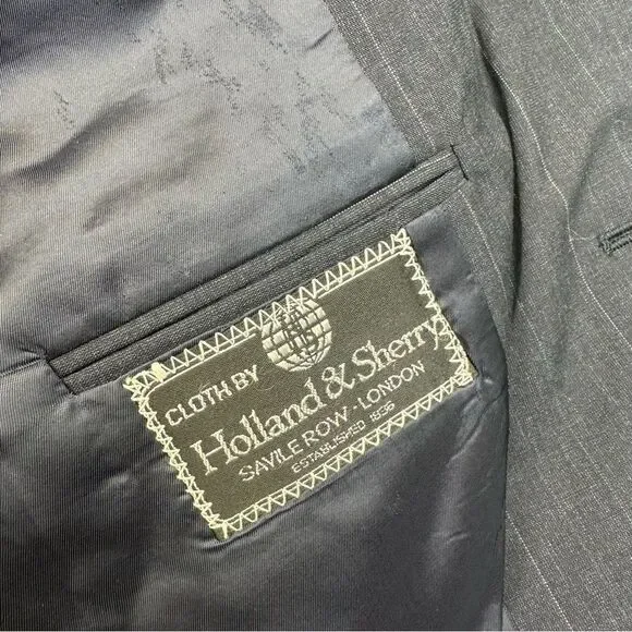 Holland & Sherry Savile Row Blazer Mens 42R Blue Bespoke Vintage USA Made Office